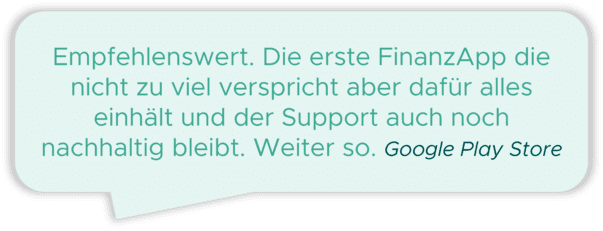 Sprechblase mit einer Rezension die wir im Google Play Store erhielten: 