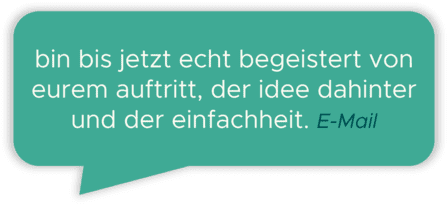 Sprechblase mit einer Rezension die wir per E-Mail erhielten: 