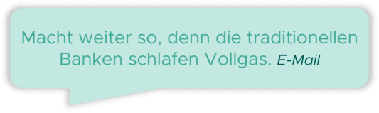 Sprechblase mit einer Rezension die wir per E-Mail erhielten: 