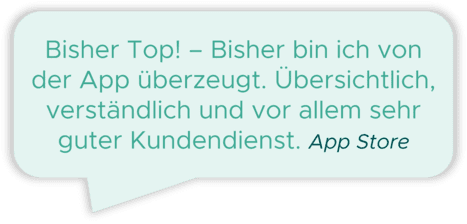 Sprechblase mit einer Rezension die wir im App Store erhielten: 