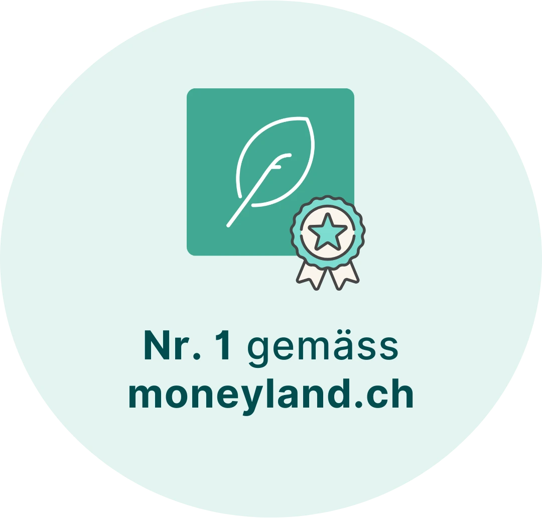 Nr. 1 laut moneyland.ch, findependent Logo mit Badge und Text