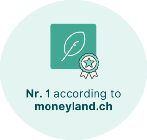 Number 1 according to moneyland.ch, findependent logo with badge and text.